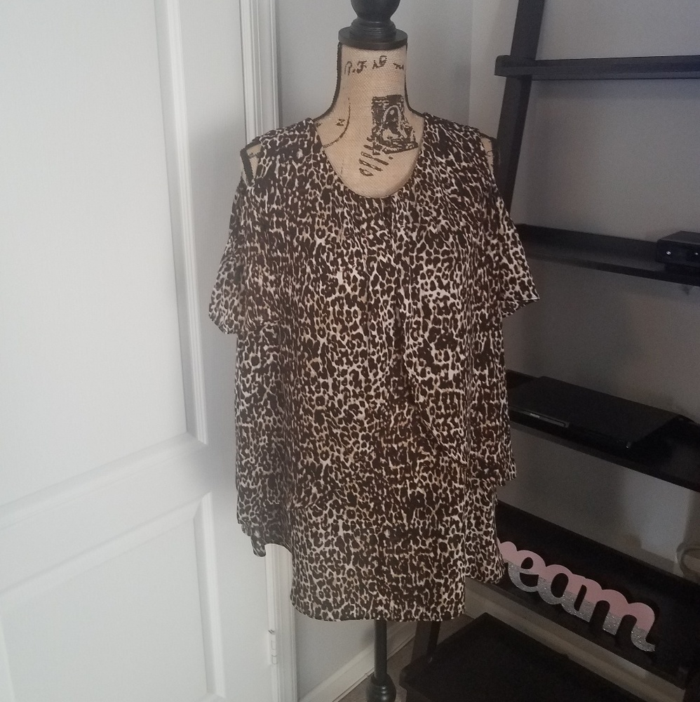 Animal print cold shoulder shirt